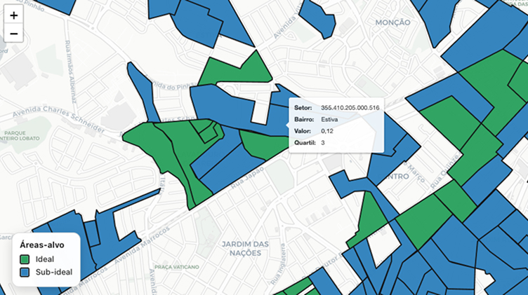Mapa interativo mostrando análise eleitoral geográfica